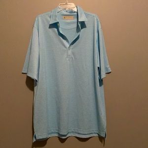 XL polo-light/teal(ish) blue. NEVER WORN! ACC logo